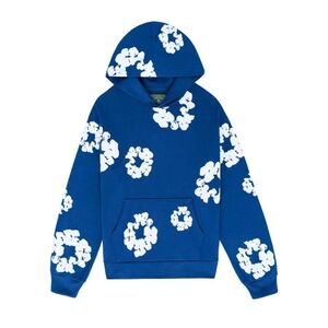 Denim & Flower Navy Hoodie with White Floral Pattern